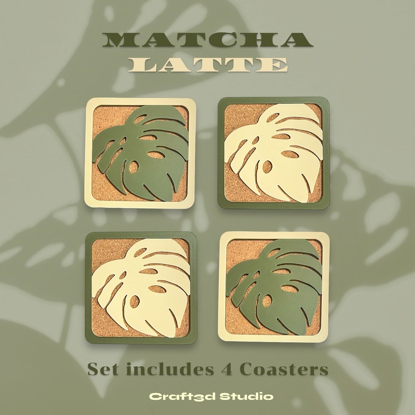 Monstera Coasters - Green & Beige