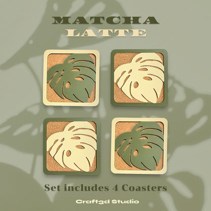 Monstera Coasters - Green & Beige