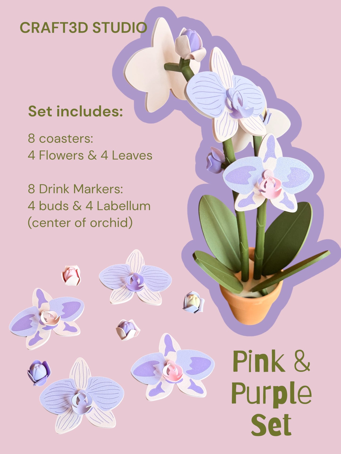 Orchid Plant Coaster Set