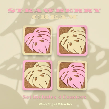 Monstera Coasters - Pink & Beige