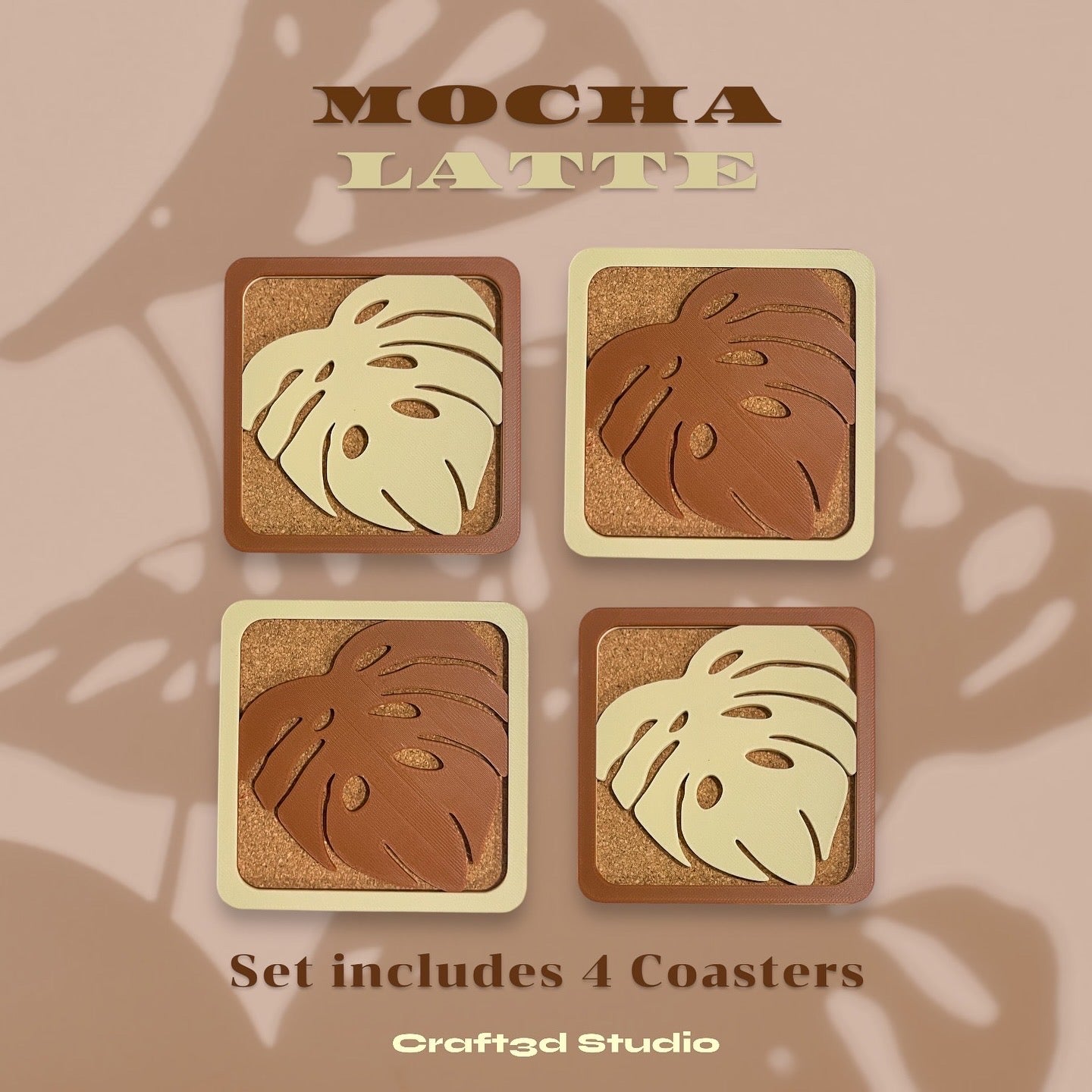 Monstera Coasters - Brown & Beige