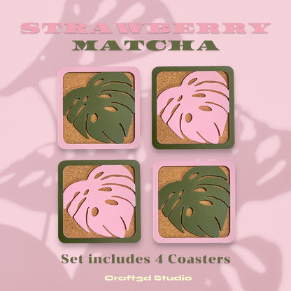 Monstera Coasters - Green & Pink