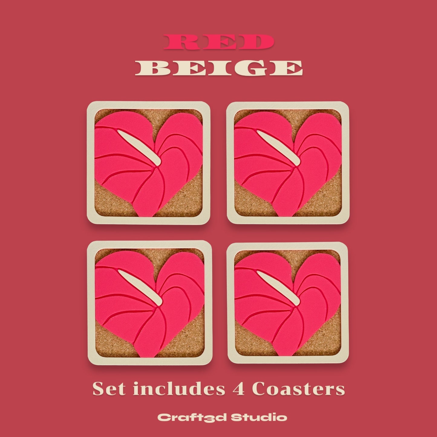 Anthurium Coasters - Red