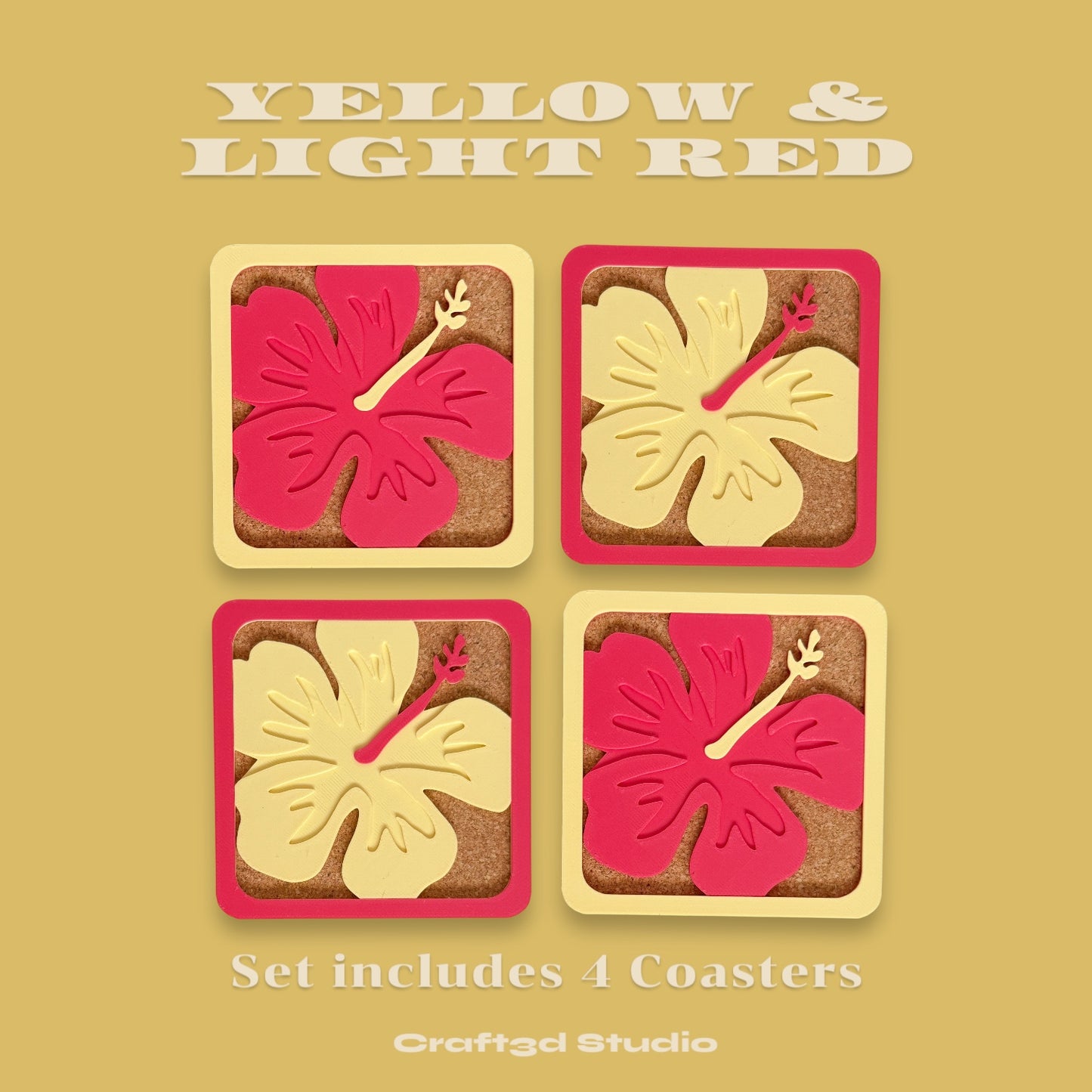 Hibiscus Coasters - Red & Yellow