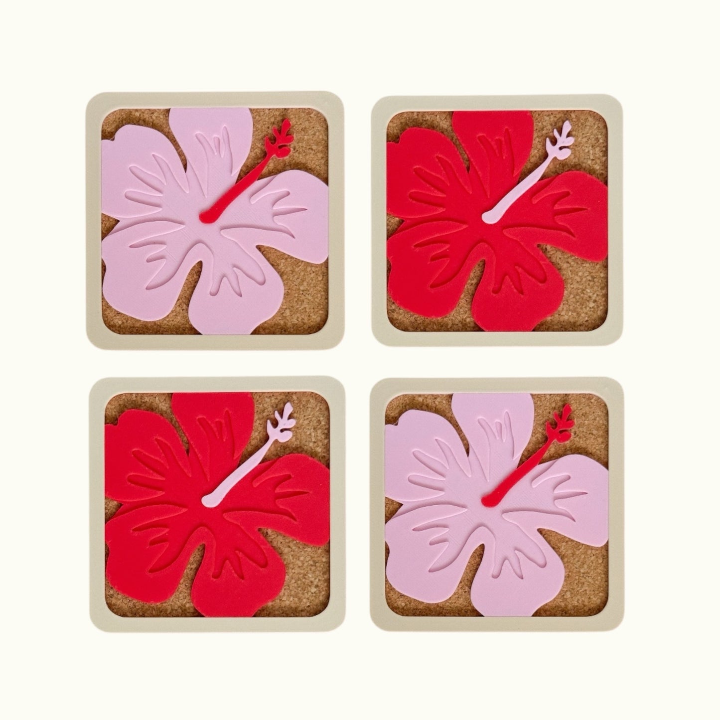 Hibiscus Coasters - Pink & Red