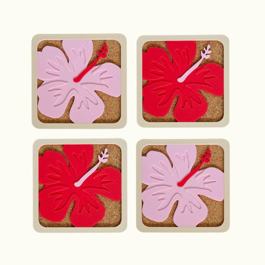 Hibiscus Coasters - Pink & Red