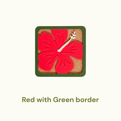 Hibiscus Coasters - Red & Beige