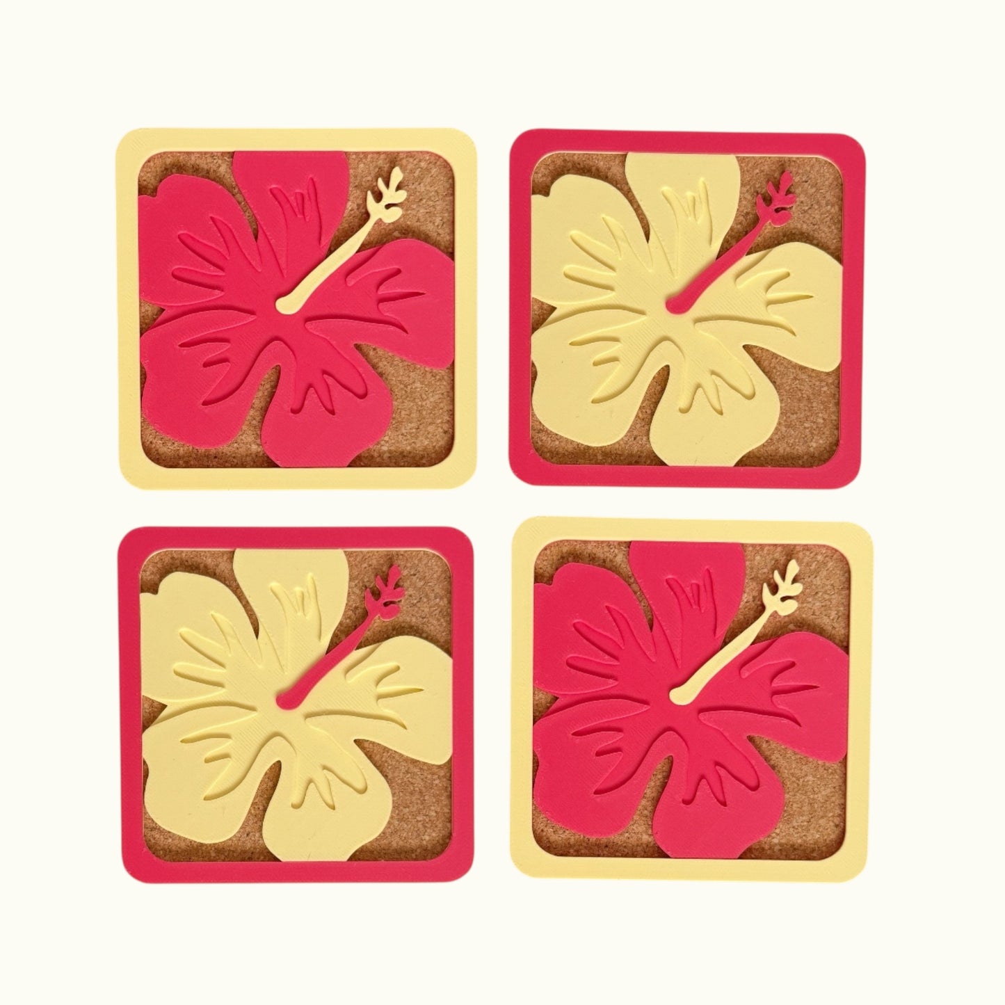 Hibiscus Coasters - Red & Yellow