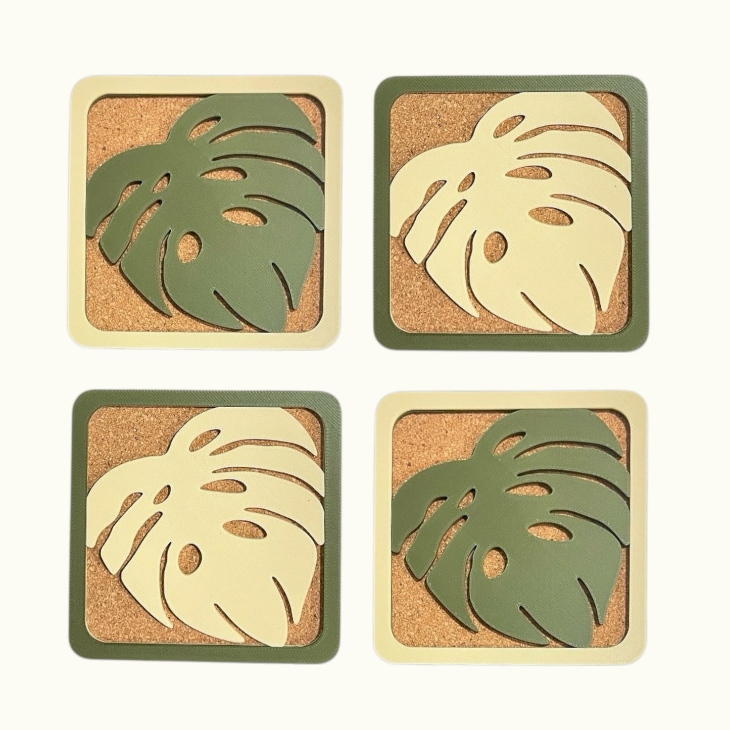 Monstera Coasters - Green & Beige