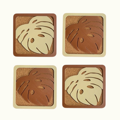 Monstera Coasters - Brown & Beige
