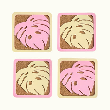 Monstera Coasters - Pink & Beige