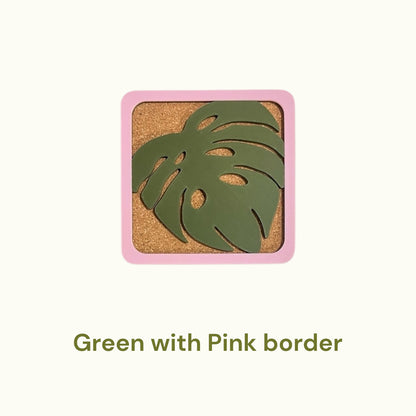 Monstera Coasters - Green & Pink