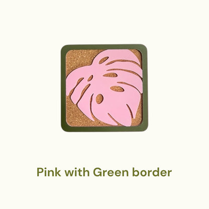 Monstera Coasters - Green & Pink