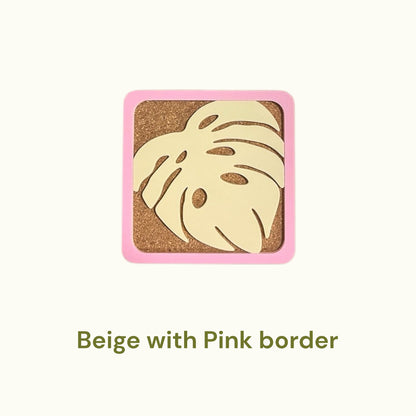 Monstera Coasters - Pink & Beige